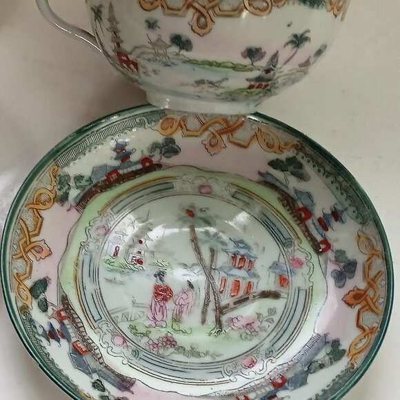 Antique Eggshell Thin Porcelain Hand-painted Geisha Japan 2 Cups with Saucers - Picture 14 of 16